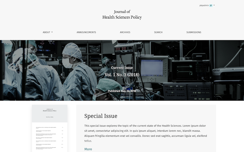 Preview of the Health Sciences theme’s homepage