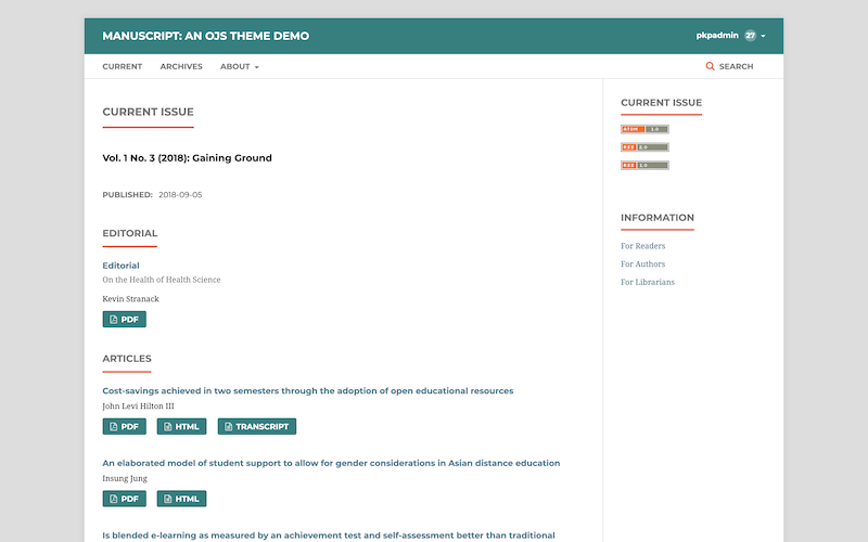 Preview of the Manuscript theme’s homepage